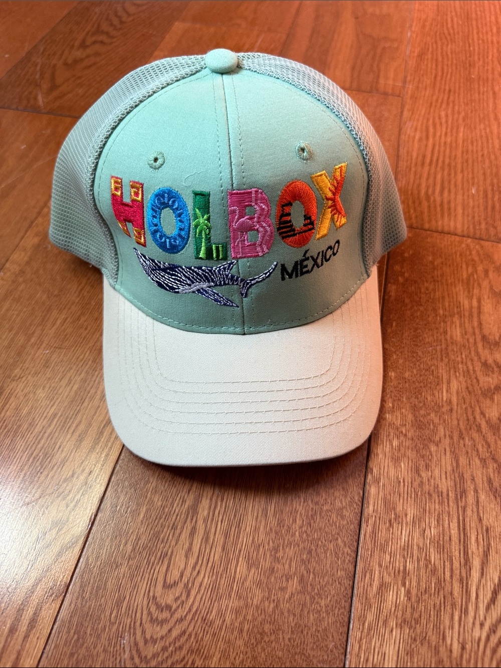 Holbox México Embroidered Mesh Baseball Cap - Mint and Cream